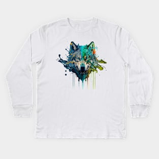 Wolf Splash Art: Colorful Fantasy Painting #1 Kids Long Sleeve T-Shirt